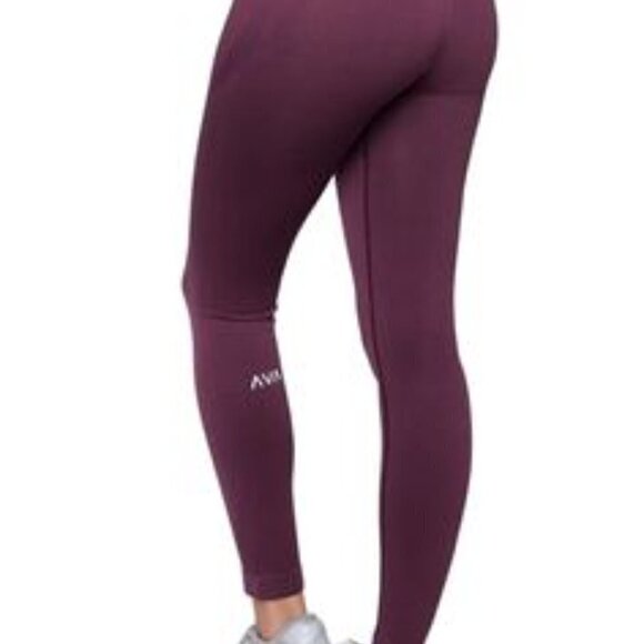 AVA Seamless Crop Leggings Plum High Waist Workout Ribbed Waistband Size M - Picture 1 of 10